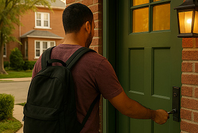 Mature bearded homeless man dream about home